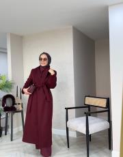 bordo piano kaşmir şal yaka kaban 