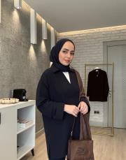 lacivert v yaka detaylı bluz 2