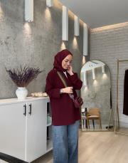 bordo v yaka detaylı bluz 2