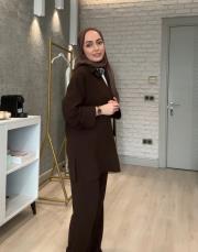 acı kahve v yaka detaylı bluz