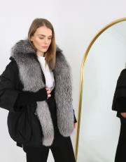 siyah şişme kürk yakalı mont