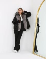 siyah şişme kürk yakalı mont 3