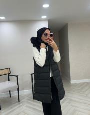 siyah kısa takma çıkma kol mont 2