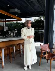 ekru yelekli trençkot