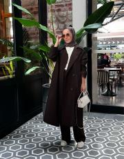 kahve oversize kemerli trençkot