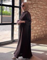 kahve a pileli elbise 