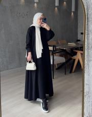 siyah a pileli elbise  3