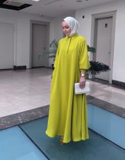 yeşil a pileli elbise 