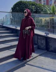 bordo a pileli elbise  2