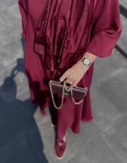 bordo a pileli elbise  3