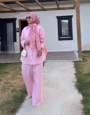 pembe bağdat keten takım