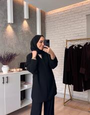 siyah oval yaka bluz