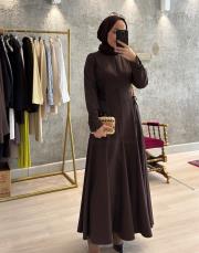 acı kahve birit detaylı elbise