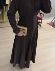 acı kahve birit detaylı elbise 2