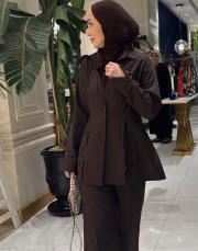 acı kahve brit düğme detaylı takım 2