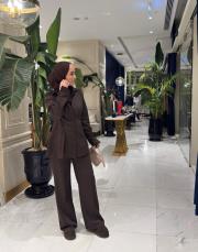 acı kahve brit düğme detaylı takım 3