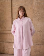 pembe oversize keten gömlek