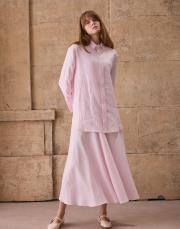 pembe oversize keten gömlek 4