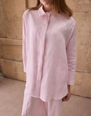 pembe oversize keten gömlek 5