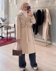 bej piano kaşe kısa  oversize palto